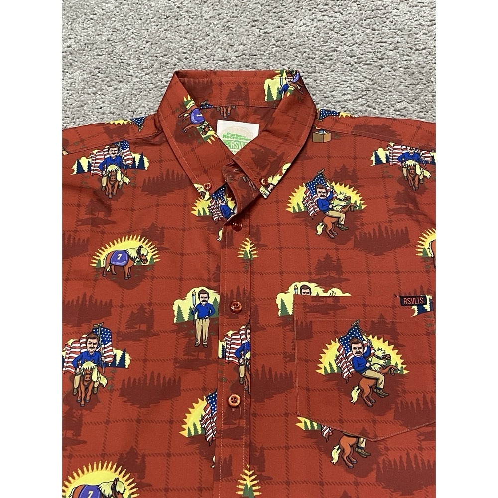 RSVLTS Parks And Recreation Ron Swanson Lil Sebastian Kunuflex Button Down Large